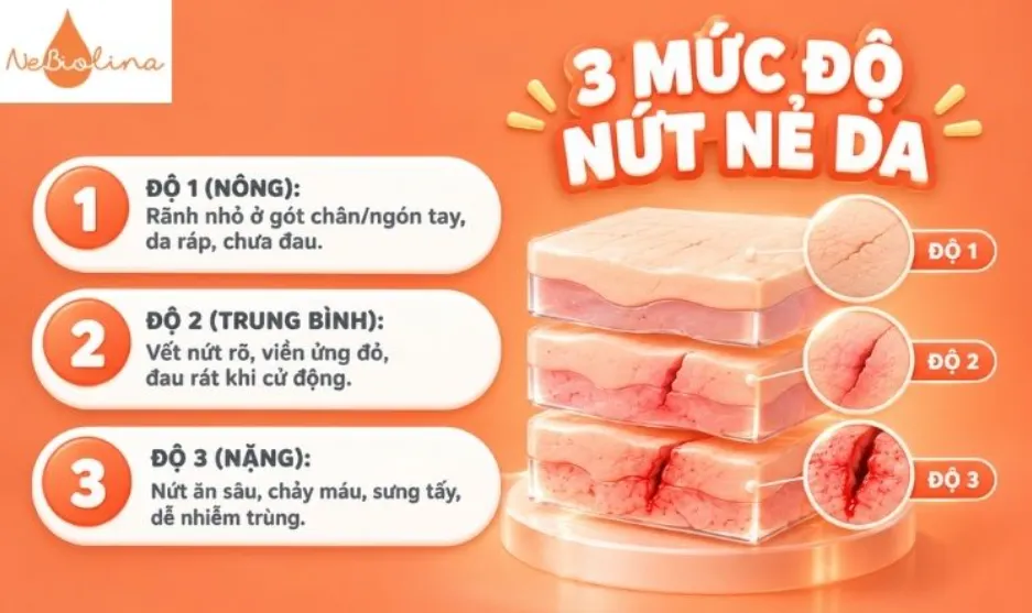 3 mức độ da khô nứt nẻ