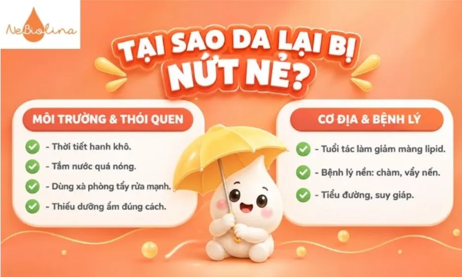 Các nguyên nhân khiến da khô bị nứt nẻ