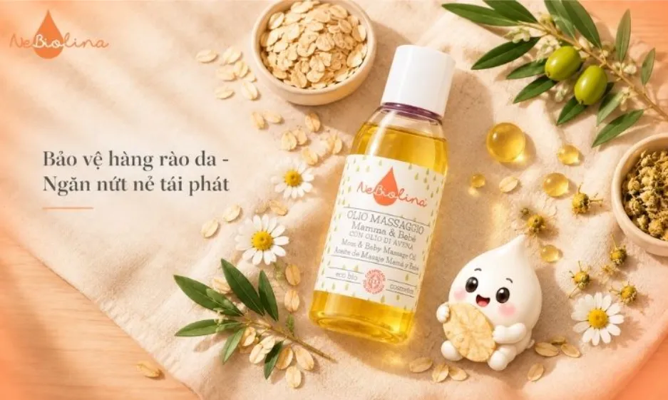 Dùng dầu massage hữu cơ NeBiolina hàng ngày giúp phục hồi hàng rào bảo vệ da