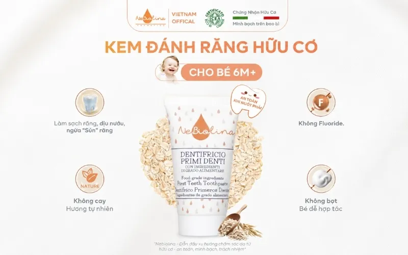 Kem đánh răng NeBiolina chuẩn hữu cơ, không flour, ít bọt, không cay