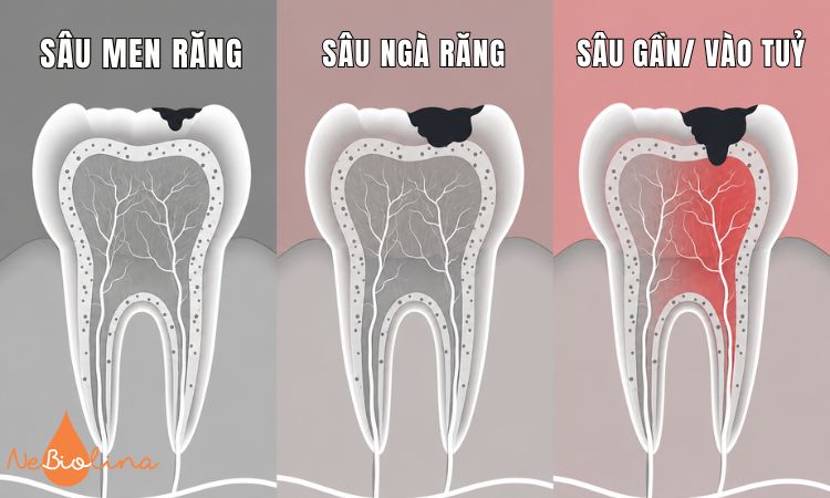 Sâu răng được chia thành 3 mức độ.