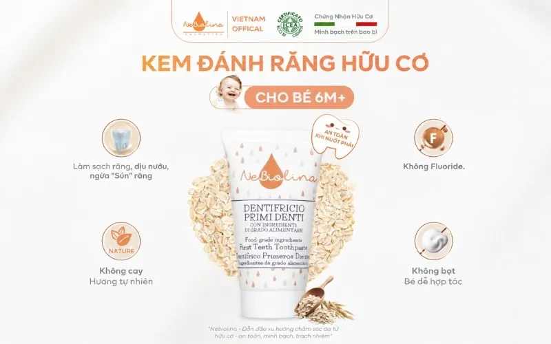 Kem đánh răng NeBiolina dịu nhẹ không chứa flouride