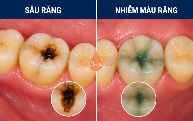 Nhiễm màu răng không có lỗ sâu, chỉ chuyển màu