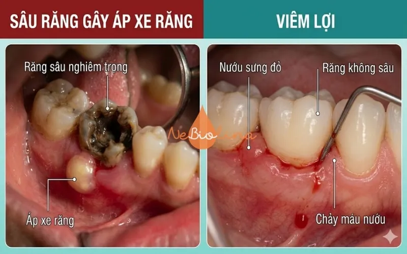 Viêm lợi ảnh hưởng mô nướu xung quanh răng, thân răng không có lỗ sâu