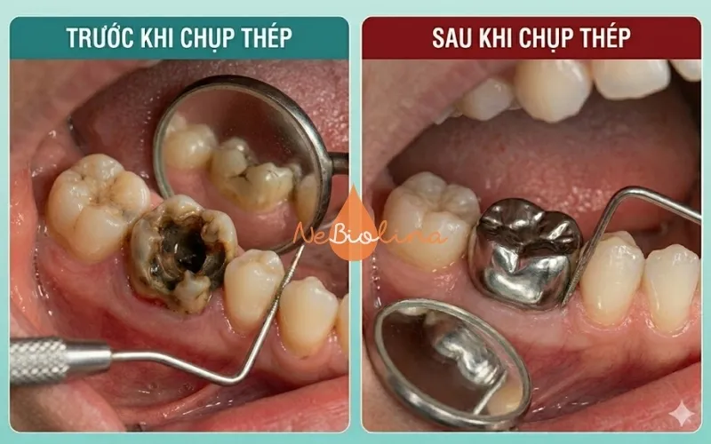 Chụp thép thường dùng cho răng sữa giúp duy trì răng đến thời điểm thay răng