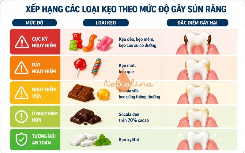 Xếp hạng các loại kẹo có nguy cơ gây sún răng 