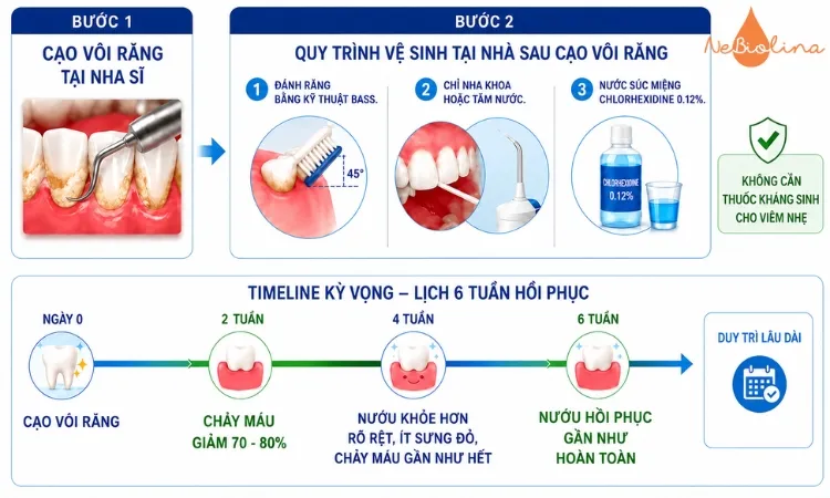 Cách trị viêm nướu răng nhẹ được chia thành 2 bước chính.