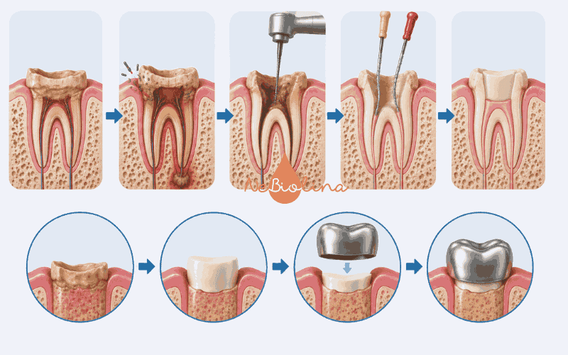Răng sún nặng co thể điều trị lấy tủy và bọc thép để bảo tồn răng sữa