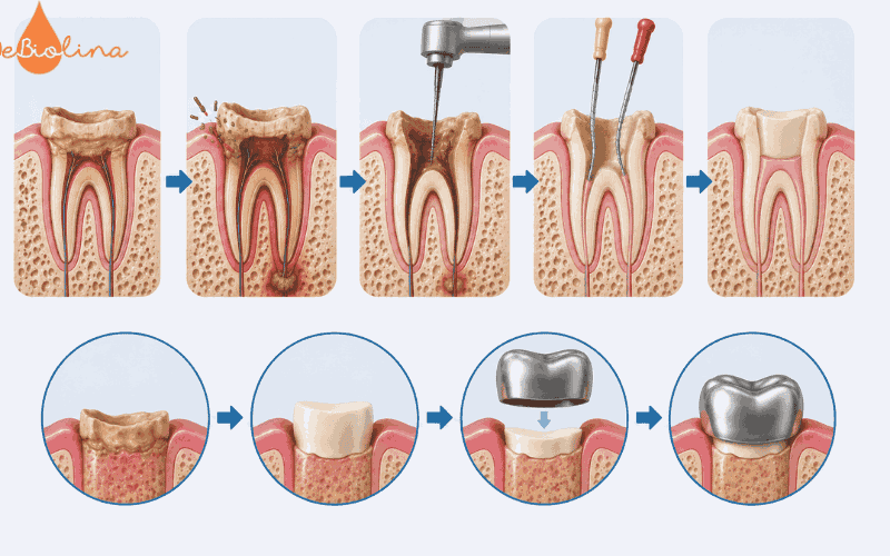 Quá trình điều trị biến chứng viêm tủy do sún răng