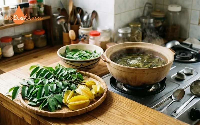 Nước tắm bé từ lá khế giúp làm dịu da