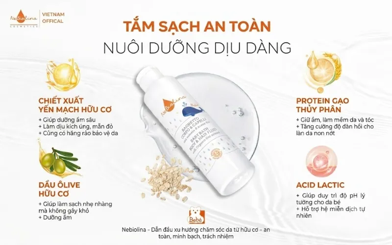Dung dịch tắm gội NeBiolina cho bé chuẩn hữu cơ