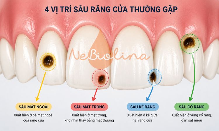 4 vị trí sâu răng cửa thường gặp 