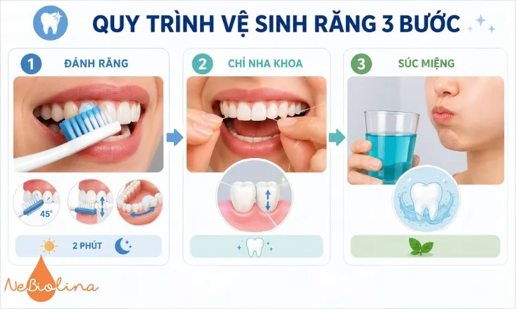 Tuân thủ quy trình vệ sinh răng 3 bước để răng luôn sạch và khoẻ mạnh