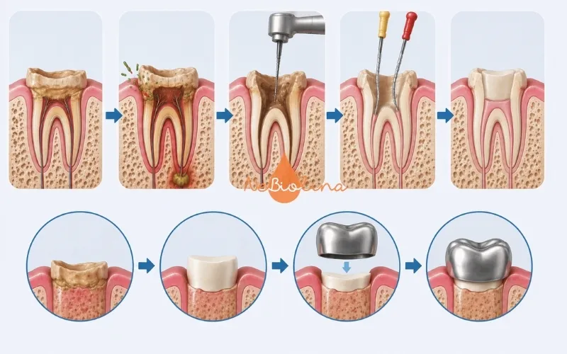 Răng sún nặng co thể điều trị lấy tủy và bọc thép để bảo tồn răng sữa