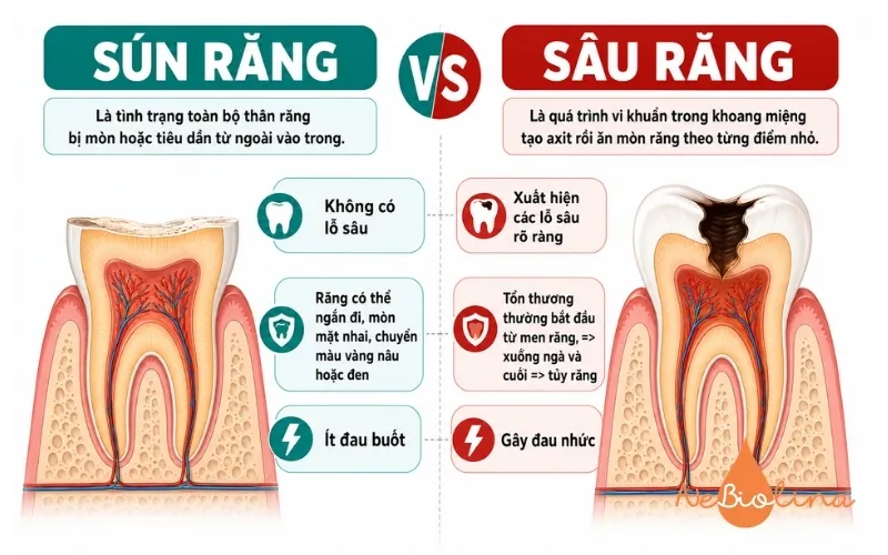 Phân biệt sâu răng và sún răng