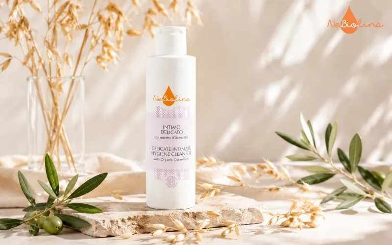 Thành phần dung dịch vệ sinh NeBiolina chứa Yến mạch hữu cơ, Olive và Acid Lactic