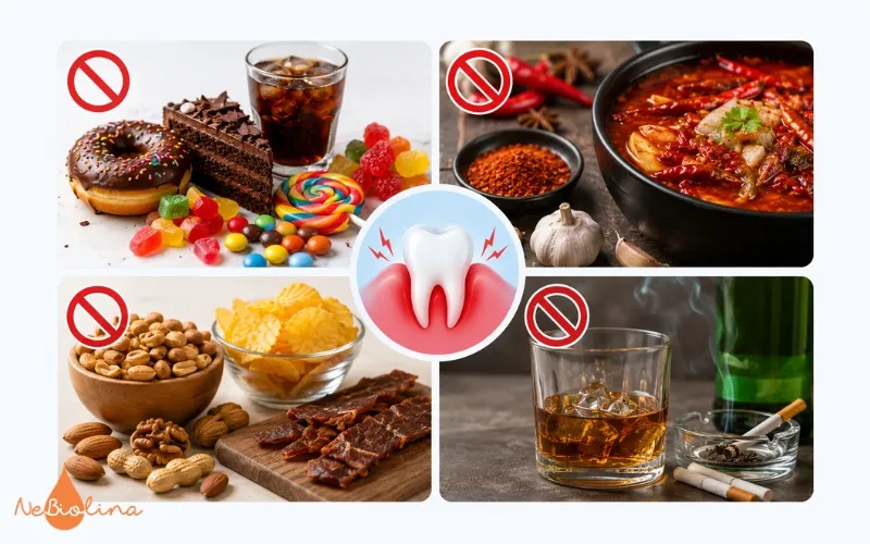Người bị viêm nướu nên hạn chế độ rượu bia, đồ cay, ngọt,...