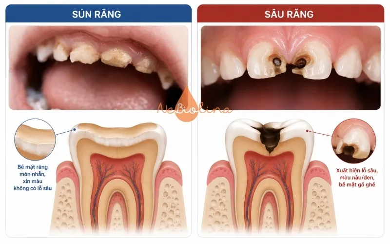 Phân biệt sâu răng và sún răng