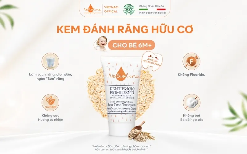 Kem đánh răng NeBiolina cho bé từ 6 tháng tuổi